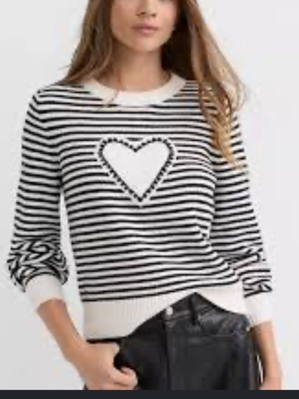 LOFT Black & White Striped Heart Crewneck Sweater XXS  petite new with tags
